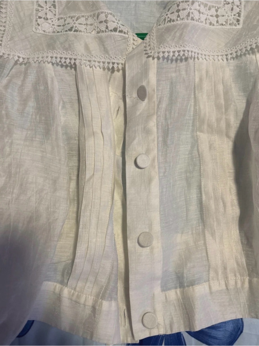Women’s White Lace-Trim Button Front Blouse